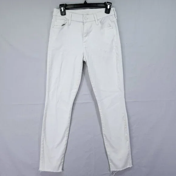 Mother Jeans Women’s 27 Mid Waisted Looker Ankle Fray Glass Slipper White